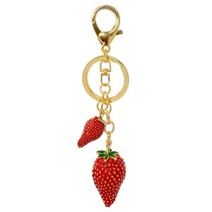 Gold and Red Strawberry Bag Charm Keychain